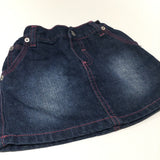 Dark Blue Denim Skirt with Pink Stitching & Adjustable Waistband - Girls 2-3 Years