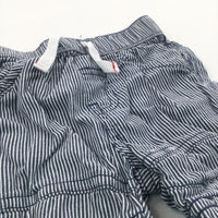 Blue & White Striped Lightweight Cotton Shorts - Boys/Girls 0-3 Months