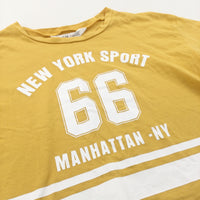 'New York Sport 66' Mustard Yellow Cropped T-Shirt - Girls 8-10 Years