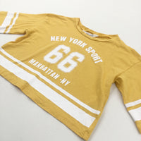 'New York Sport 66' Mustard Yellow Cropped T-Shirt - Girls 8-10 Years
