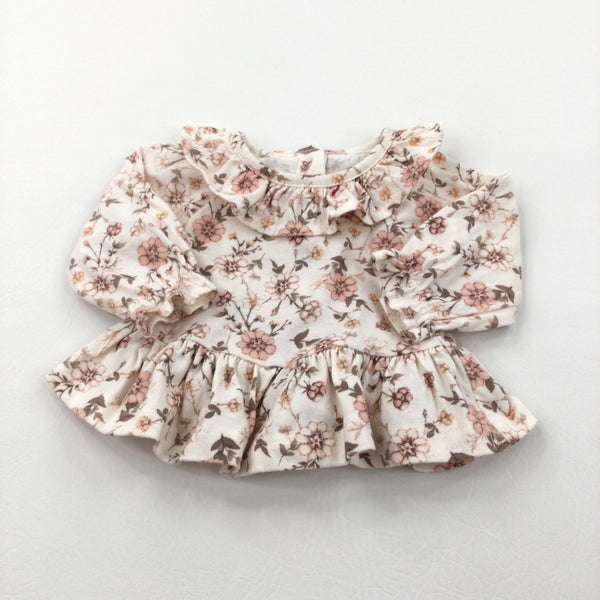 Flowers Peach & Cream Jersey Dress - Girls Tiny Baby