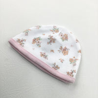 Flowers Pink & White Jersey Hat - Girls Newborn