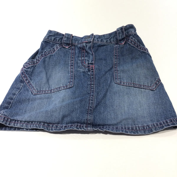 Mid Blue Lightweight Denim Skirt with Pink Stitching - Girls 18-24 Months