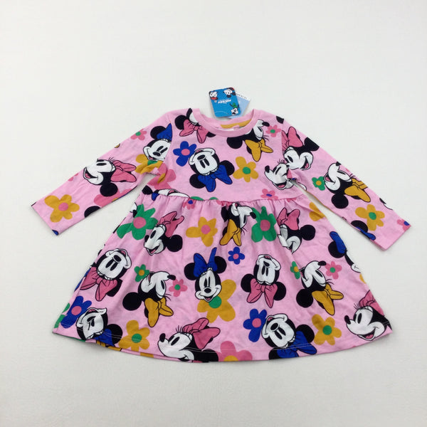 **NEW** Minnie Mouse Colourful Pink Long Sleeve Dress - Girls 12-18 Months