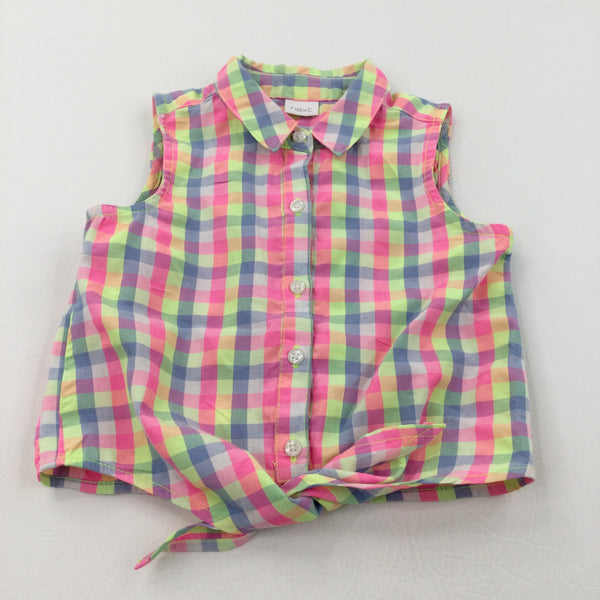 Colourful Checked Tie Front Cotton Blouse - Girls 2-3 Years