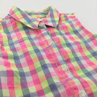 Colourful Checked Tie Front Cotton Blouse - Girls 2-3 Years