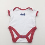 Car Blue, White & Red Short Sleeve Bodysuit - Boys Newborn