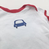 Car Blue, White & Red Short Sleeve Bodysuit - Boys Newborn