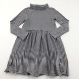 Black & White Striped Rollneck Jersey Dress - Girls 6-8 Years