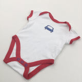 Car Blue, White & Red Short Sleeve Bodysuit - Boys Newborn