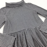 Black & White Striped Rollneck Jersey Dress - Girls 6-8 Years
