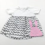 Rabbit Pink, Grey & White Jersey Dress - Girls 0-3 Months