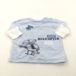 'Little Helicopter' Embroidered Blue & White Long Sleeve Top - Boys Newborn