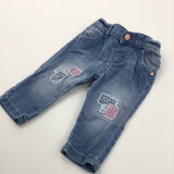 Patchwork Knees Light Blue Denim Jeans - Girls 0-3 Months