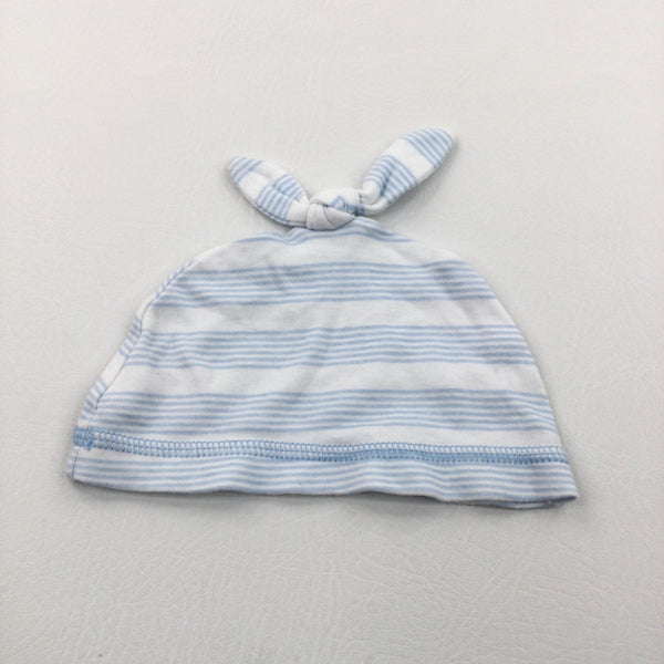 Blue & White Striped Knotted Jersey Hat - Boys Newborn