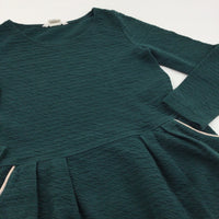 Textured Dark Green Dress - Girls 6-8 Years