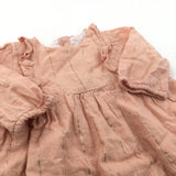 Gold Thread Peach Cotton Dress - Girls 0-3 Months