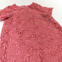 Pink Crocheted Lined Cotton Dress - Girls 5-6 Years