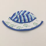 Whales Blue, White & Green Cotton Sun Hat - Boys 0-3 Months