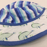 Whales Blue, White & Green Cotton Sun Hat - Boys 0-3 Months