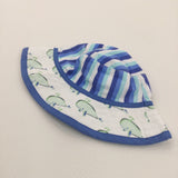 Whales Blue, White & Green Cotton Sun Hat - Boys 0-3 Months