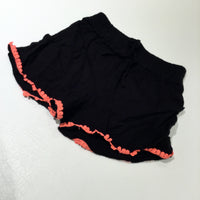 Black Lightweight Jersey Shorts with Pink Frilly Hem - Girls 5-6 Years
