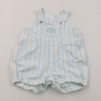 Elephant Embroidered Blue, Yellow & White Striped Cotton Short Dungarees - Boys 0-3 Months
