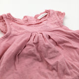 Pink Jersey Romper with Broderie Sleeves - Girls 0-3 Months