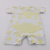 Duck Pale Yellow & White Jersey Short Romper - Boys 0-3 Months