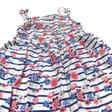 Flowers Navy, White & Pink Striped Cotton Sun Dress - Girls 5-6 Years