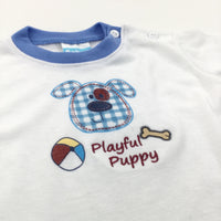 'Playful Puppy' White & Blue T-Shirt - Boys 3-6 Months