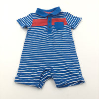 Blue, White & Red Jersey Romper - Boys 3-6 Months