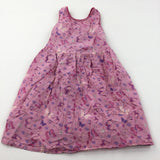 Butterflies Pink Lightweight Cotton Dress - Girls 7-8 Years