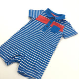 Blue, White & Red Jersey Romper - Boys 3-6 Months