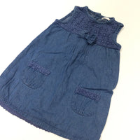 Blue Broderie Detail Lightweight Denim Dress - Girls 18-24 Months