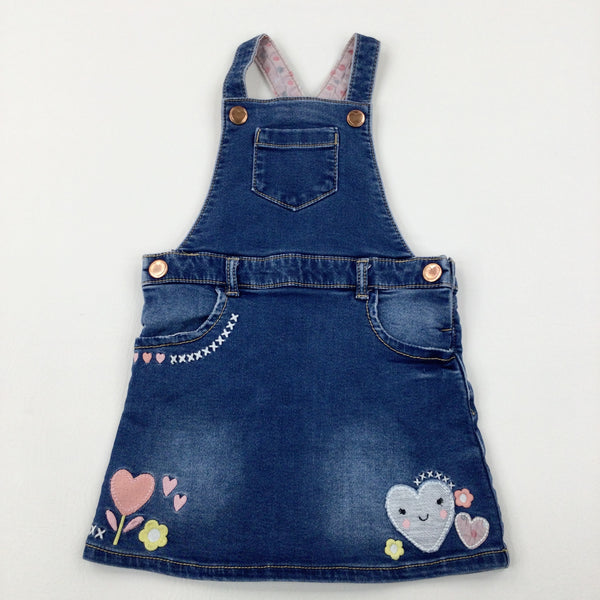 Hearts Embroidered Blue Dress - Girls 18-24 Months