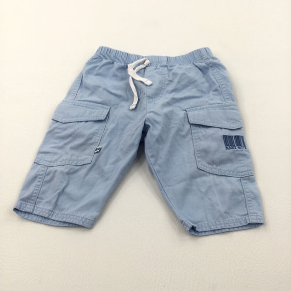 'Baby Boy' Barcode Embroidered Blue Cotton Trousers - Boys 0-3 Months