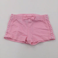 Pink Lightweight Jersey Shorts with Pom Pom Hems - Girls 0-3 Months