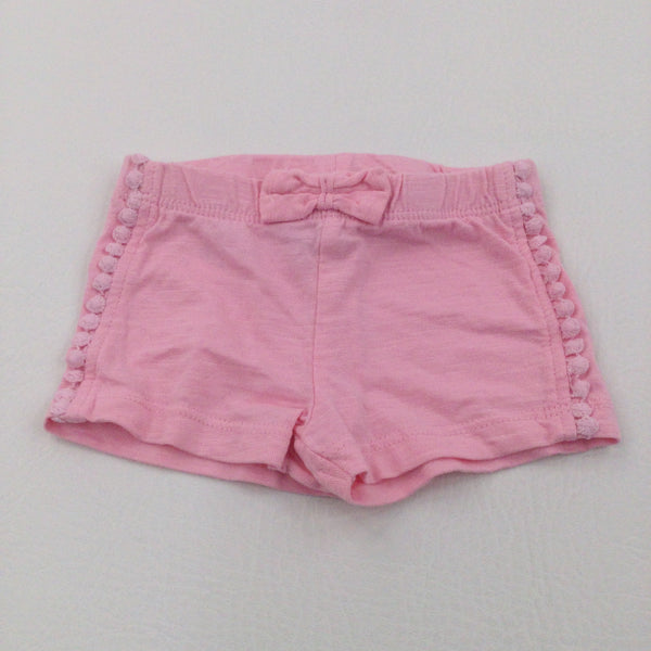 Pink Lightweight Jersey Shorts with Pom Pom Hems - Girls 0-3 Months