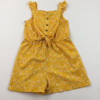 Flowers White & Yellow Polyester Playsuit - Girls 8 Years