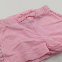 Pink Lightweight Jersey Shorts with Pom Pom Hems - Girls 0-3 Months