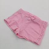 Pink Lightweight Jersey Shorts with Pom Pom Hems - Girls 0-3 Months