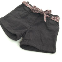 Flowery Fabric Belt Black & Purple Thick Polyester Shorts - Girls 3-4 Years