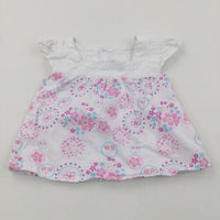 Flowers Pink, Blue & White Cotton Blouse - Girls 0-3 Months