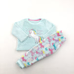 'Believe In Magic' Unicorn Embroidered Colourful Blue Pyjamas - Girls 18-24 Months