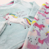 'Believe In Magic' Unicorn Embroidered Colourful Blue Pyjamas - Girls 18-24 Months