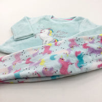 'Believe In Magic' Unicorn Embroidered Colourful Blue Pyjamas - Girls 18-24 Months