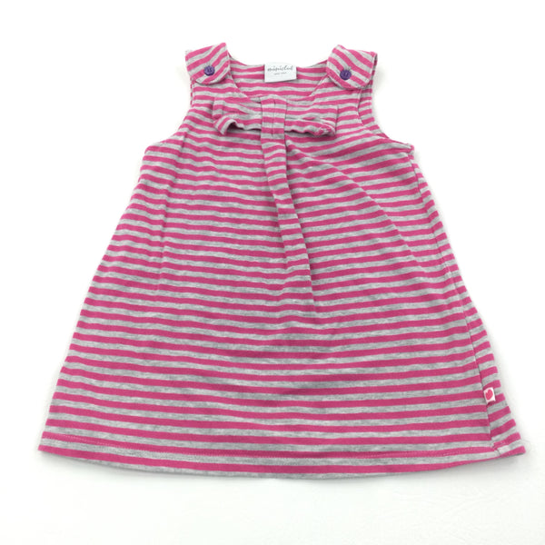Pink & Grey Striped Jersey Dress - Girls 3-6 Months