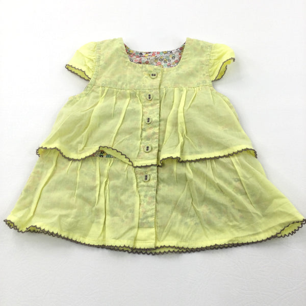 Flowers Yellow Cotton Layered Blouse - Girls 3-6 Months