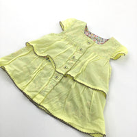 Flowers Yellow Cotton Layered Blouse - Girls 3-6 Months